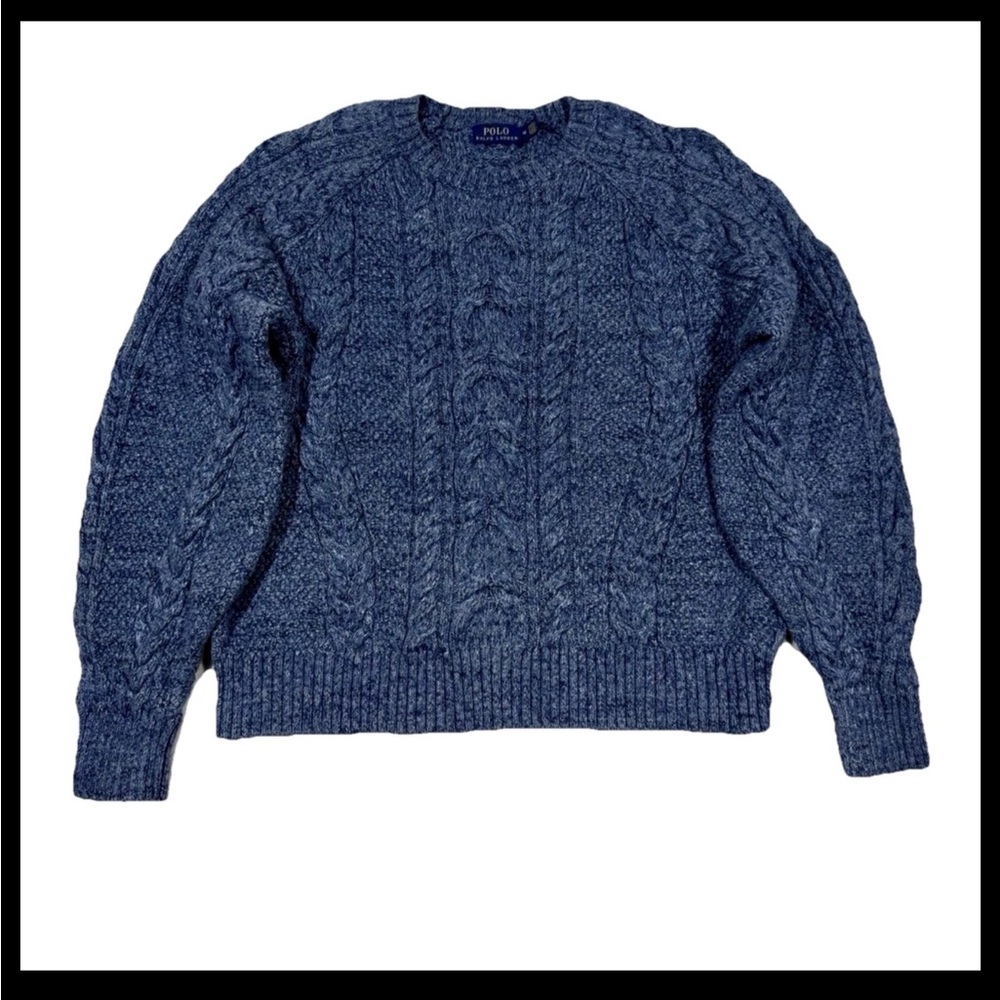 Polo Ralph Lauren Women's Size M Navy Blue Cable Knit Fisherman Sweater